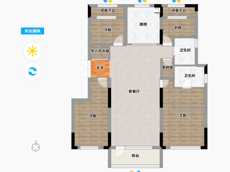 辽宁省-沈阳市-华润置地八號院（5，2，3，4，1，7，8栋）138m²-113.55-户型库-采光通风