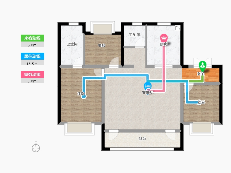 辽宁省-沈阳市-美的盛堂汪河南路（21，1，18号楼）130m²-97.44-户型库-动静线