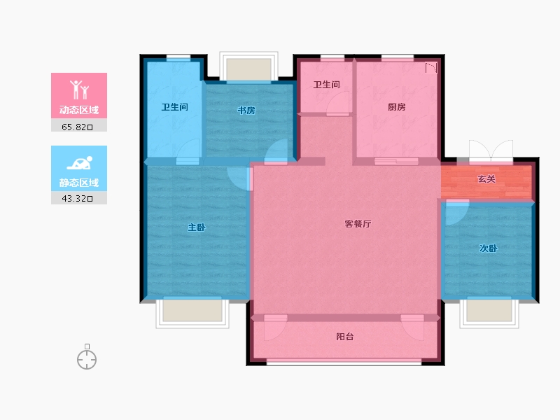 辽宁省-沈阳市-美的盛堂汪河南路（21，1，18号楼）130m²-97.44-户型库-动静分区