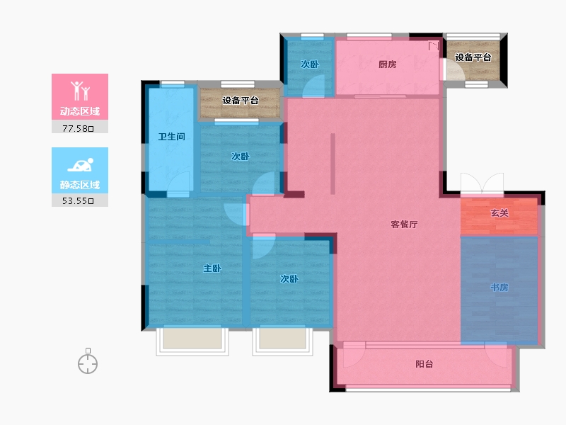 辽宁省-沈阳市-美的盛堂汪河南路（14，1，13，15）143m²-114.33-户型库-动静分区