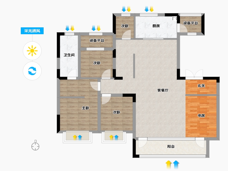 辽宁省-沈阳市-美的盛堂汪河南路（14，1，13，15）143m²-114.33-户型库-采光通风