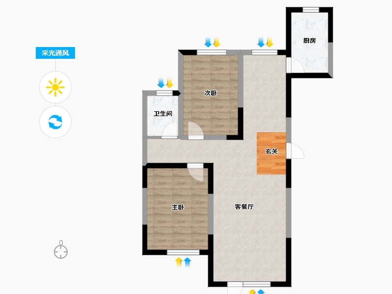 辽宁省-沈阳市-幸福阳光青城山路127-2号（1号楼）99m²-72.83-户型库-采光通风