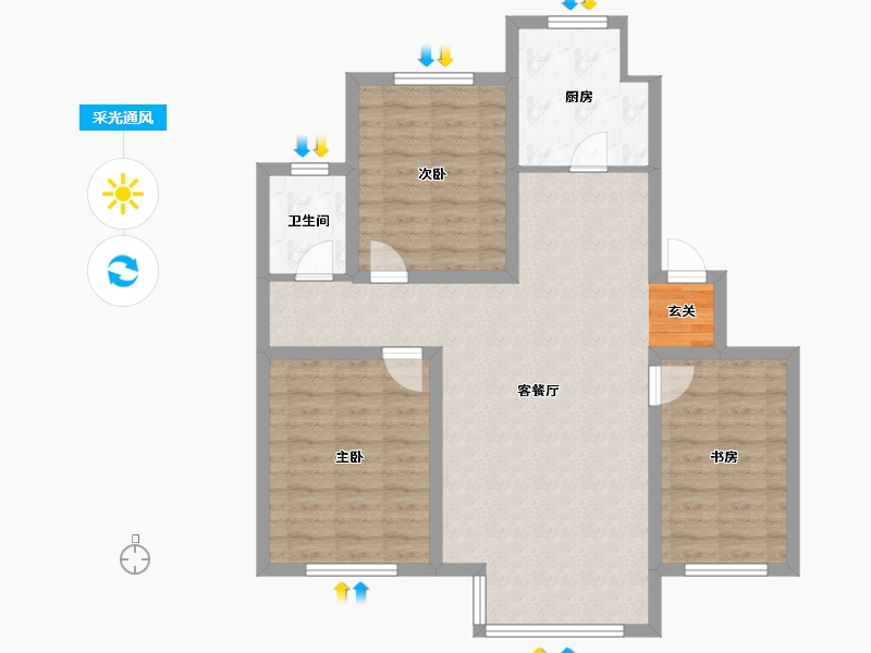 辽宁省-沈阳市-幸福阳光青城山路（6号楼，7号楼）105m²-84.80-户型库-采光通风