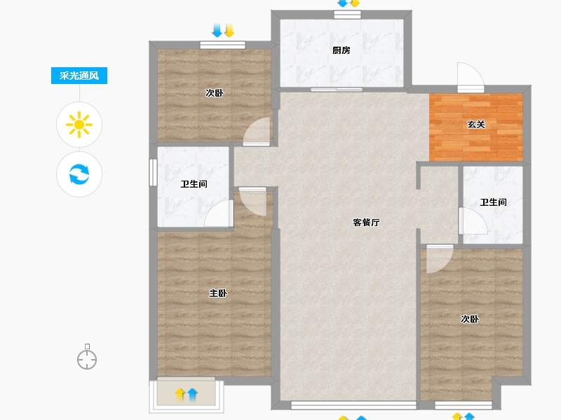 辽宁省-沈阳市-恒大西江天悦文大路441-3号（10号楼）130m²-103.99-户型库-采光通风