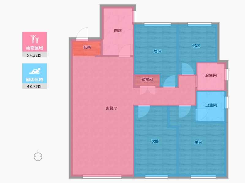 辽宁省-沈阳市-保利海德公园29号楼,45号楼125m²-94.10-户型库-动静分区