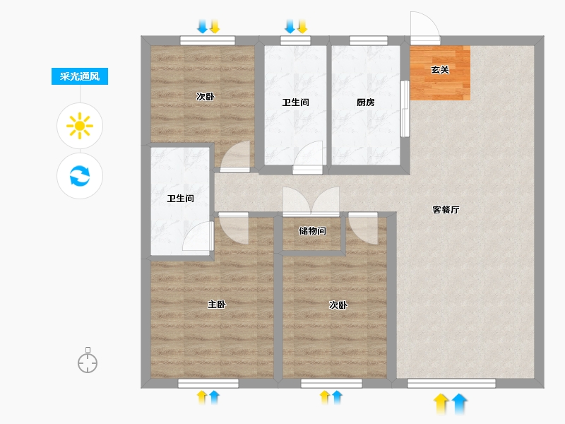 辽宁省-沈阳市-保利海德公园29号楼115m²-84.12-户型库-采光通风