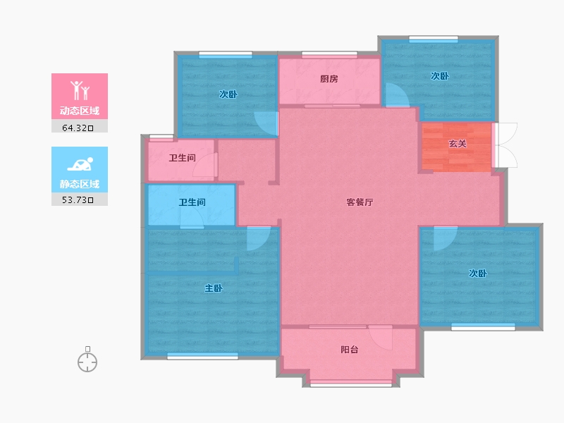 辽宁省-沈阳市-保利海德公园30号楼,31号楼135m²-108.00-户型库-动静分区