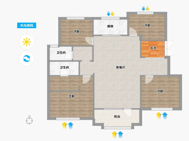 辽宁省-沈阳市-保利海德公园30号楼,31号楼135m²-108.00-户型库-采光通风