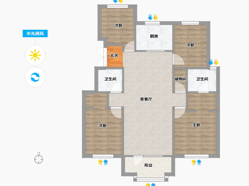 辽宁省-沈阳市-保利海德公园沈辽路311-6号（18号楼）105m²-84.58-户型库-采光通风