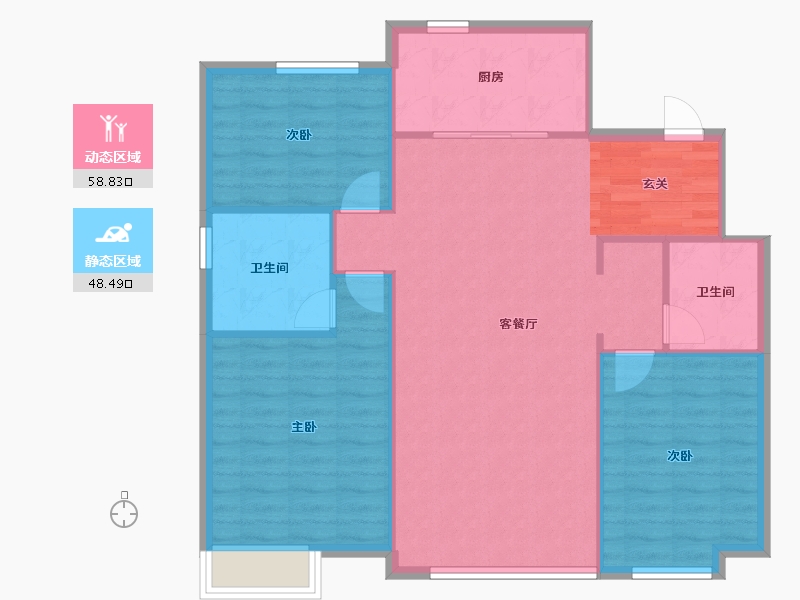 辽宁省-沈阳市-恒大西江天悦文大路（2，3，4，8号楼）124m²-99.20-户型库-动静分区