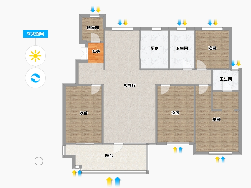 辽宁省-沈阳市-保利海德公园沈辽路313-3号（16号楼）147m²-140.25-户型库-采光通风