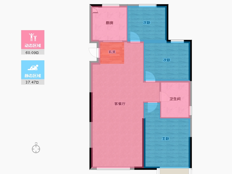 辽宁省-沈阳市-恒大盛京珺庭西江北街（15，11号楼）111m²-88.80-户型库-动静分区