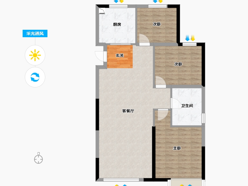 辽宁省-沈阳市-恒大盛京珺庭西江北街（15，11号楼）111m²-88.80-户型库-采光通风