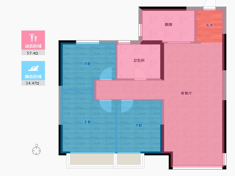 辽宁省-沈阳市-恒大盛京珺庭西江北街（15，11号楼）104m²-83.19-户型库-动静分区