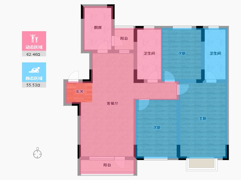 辽宁省-沈阳市-中港城永安嘉苑洪源路（15,14,9,10栋）131m²-104.80-户型库-动静分区