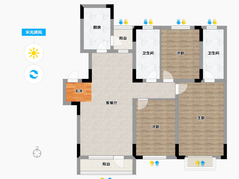 辽宁省-沈阳市-中港城永安嘉苑洪源路（15,14,9,10栋）131m²-104.80-户型库-采光通风