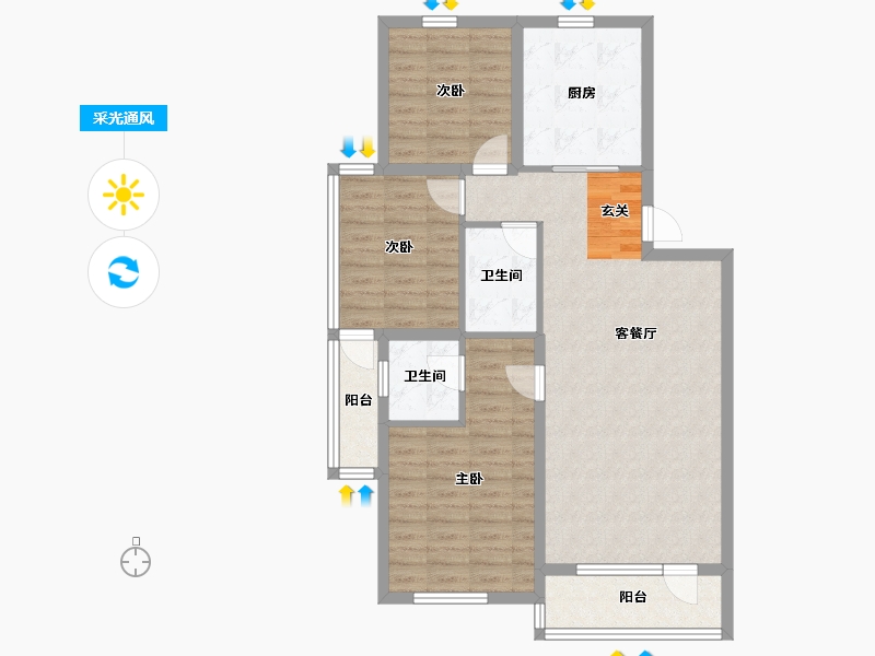 辽宁省-沈阳市-华沃滨河湾细河南路161-1号（C10）122m²-90.00-户型库-采光通风