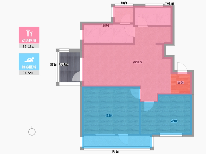 辽宁省-沈阳市-华沃滨河湾（B7，B8，B9，B10，B11号楼）73m²-58.40-户型库-动静分区