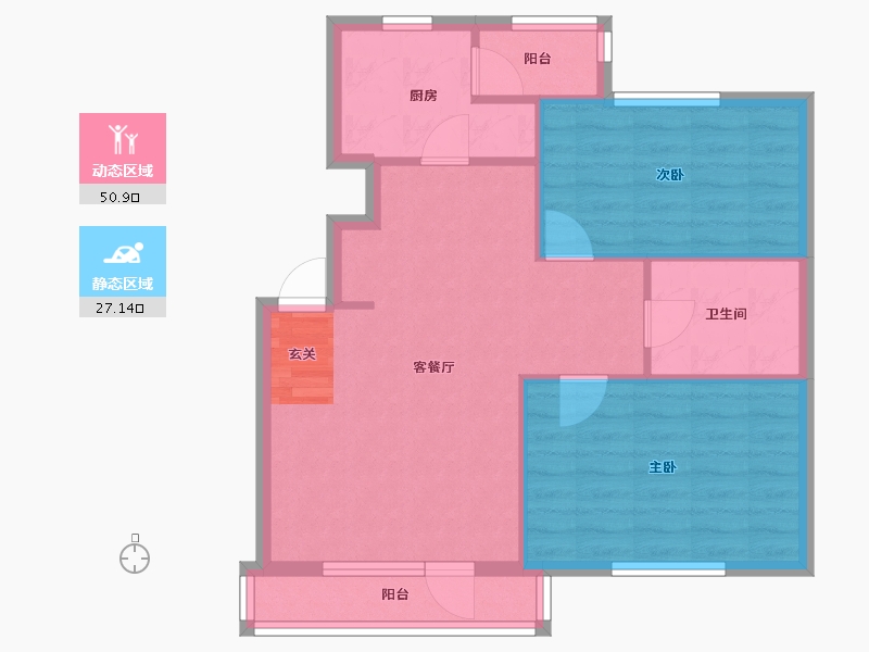 辽宁省-沈阳市-华沃滨河湾汪河路164-4号楼（B10号楼）88m²-70.33-户型库-动静分区