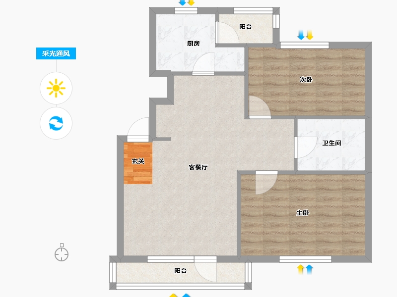 辽宁省-沈阳市-华沃滨河湾汪河路164-4号楼（B10号楼）88m²-70.33-户型库-采光通风