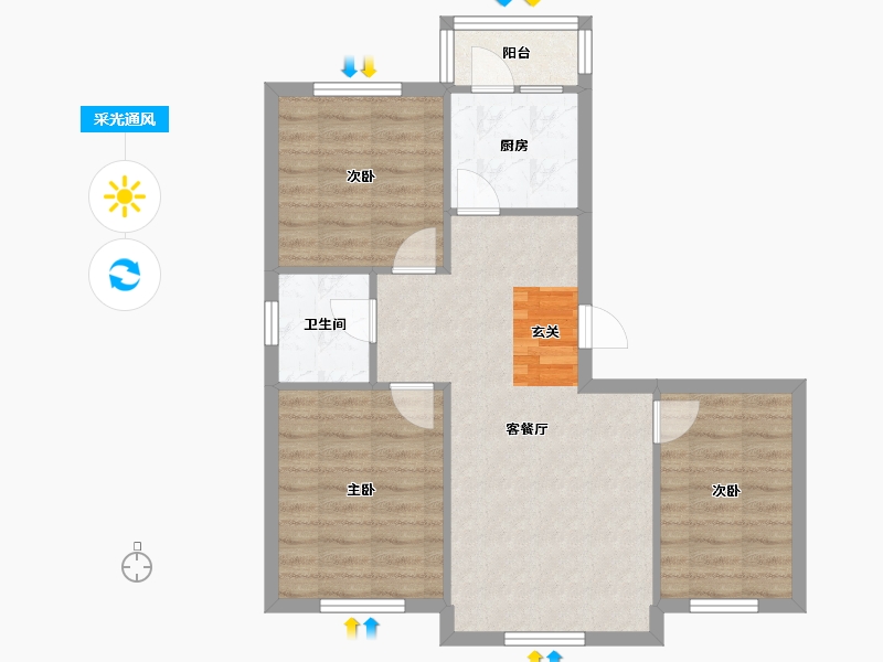 辽宁省-沈阳市-华沃滨河湾汪河路（B4，B5号楼)86m²-67.49-户型库-采光通风