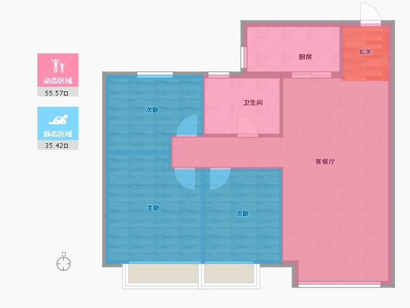 辽宁省-沈阳市-恒大悦龙台广业西路129甲-27号（14号楼）104m²-83.20-户型库-动静分区