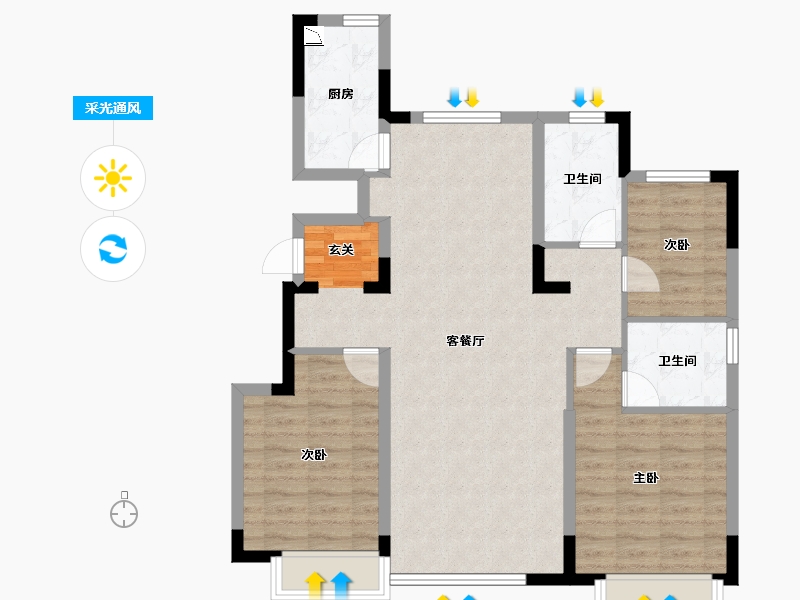 辽宁省-沈阳市-恒大悦龙台广业西路（10，11，12号楼）127m²-91.05-户型库-采光通风