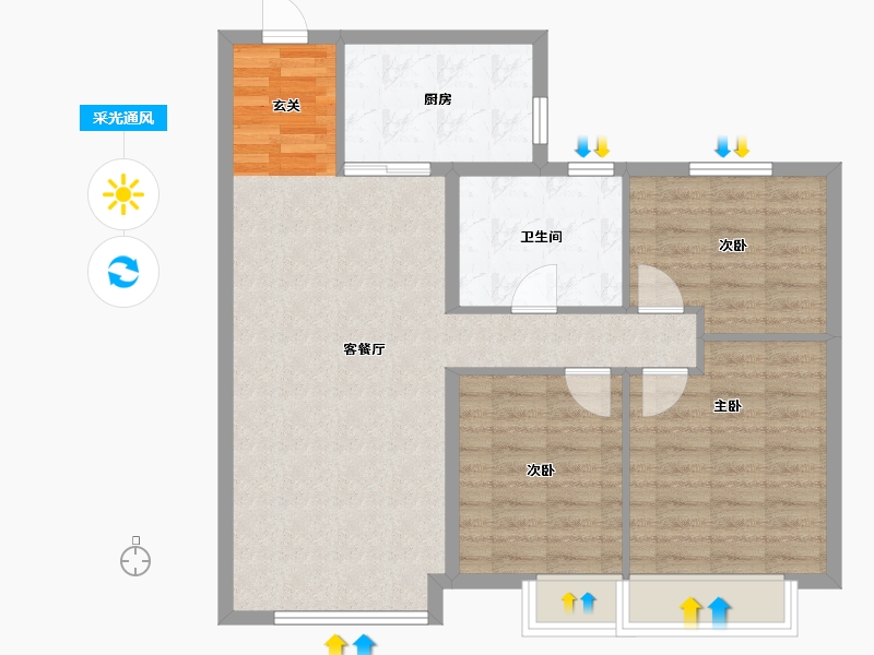 辽宁省-沈阳市-恒大悦龙台广业西路129甲-15号（19号楼）104m²-83.60-户型库-采光通风