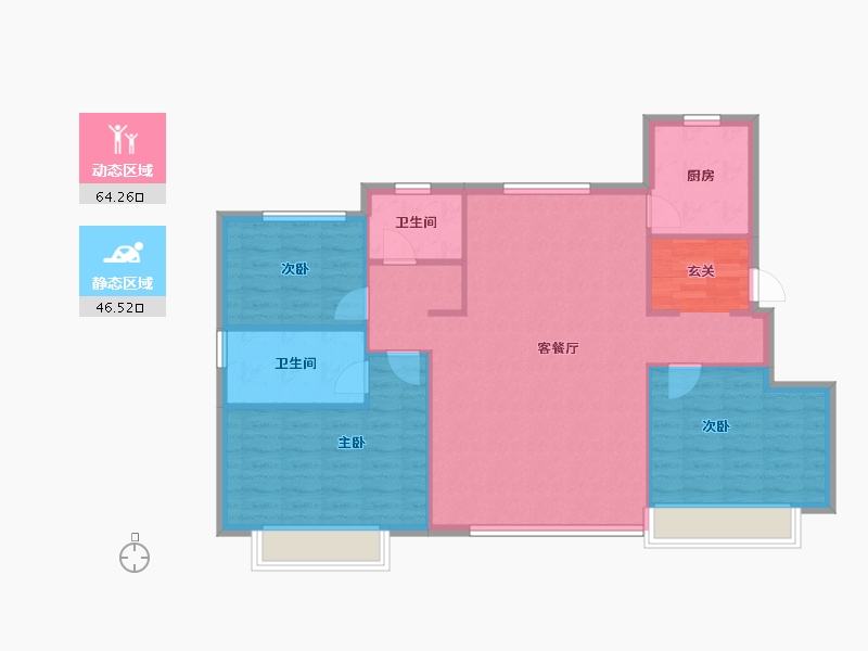 辽宁省-沈阳市-恒大悦龙台广业西路（11，12）127m²-101.60-户型库-动静分区