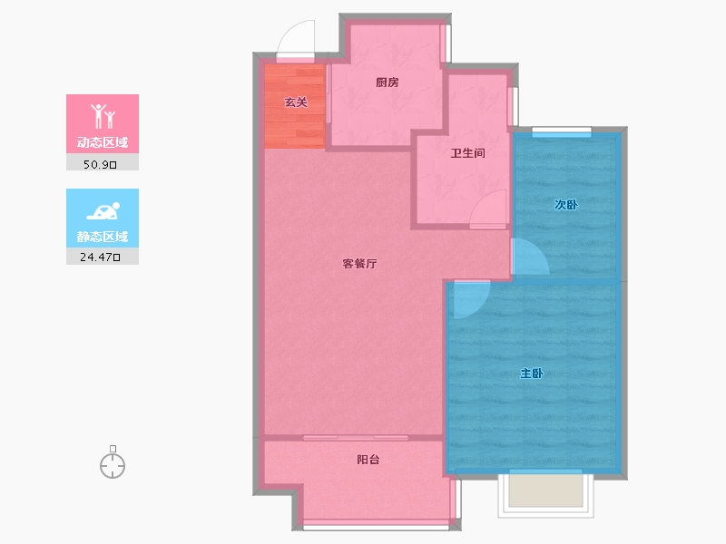 辽宁省-沈阳市-华沃滨河湾细河南路159-1号（C9）86m²-68.79-户型库-动静分区