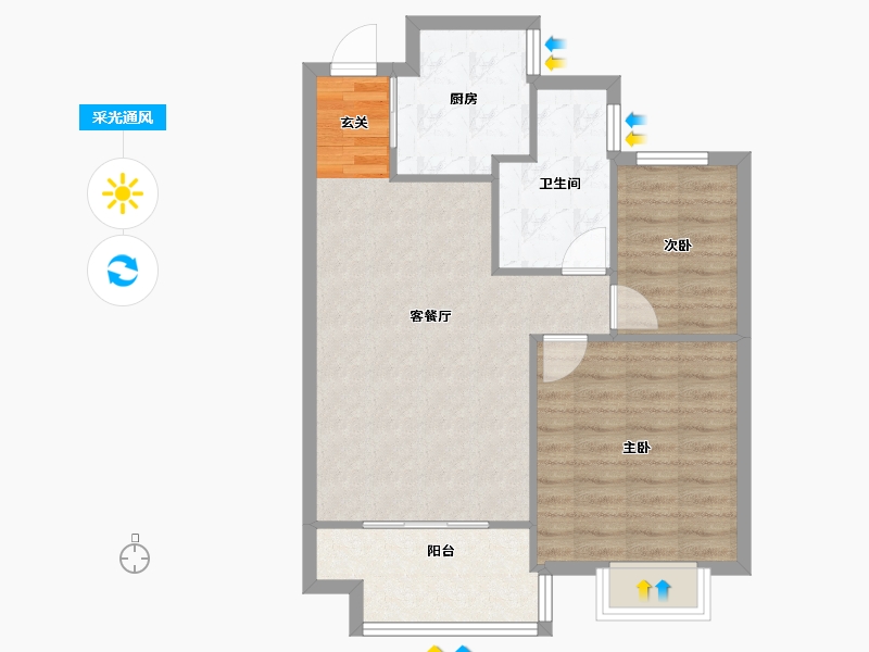 辽宁省-沈阳市-华沃滨河湾细河南路159-1号（C9）86m²-68.79-户型库-采光通风