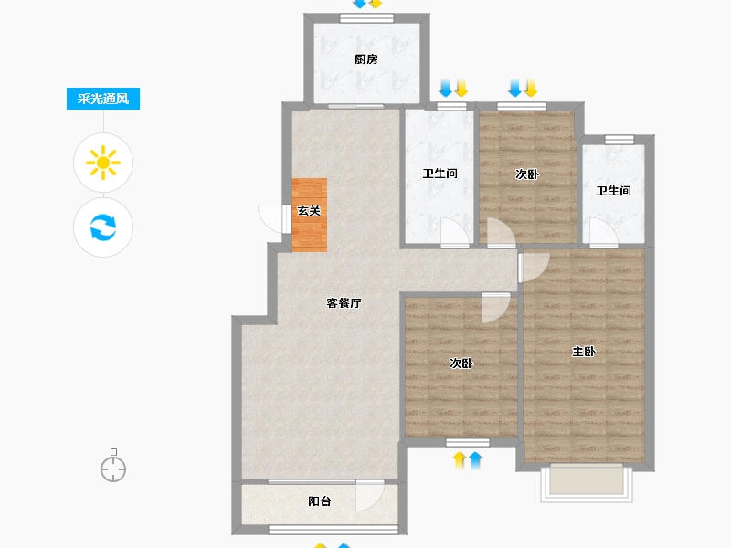 辽宁省-沈阳市-玉祥明居赤山路47-5号（Y11号楼）129m²-104.56-户型库-采光通风