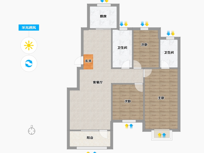 辽宁省-沈阳市-玉祥明居赤山路（Y13,Y15,Y16）137m²-97.84-户型库-采光通风