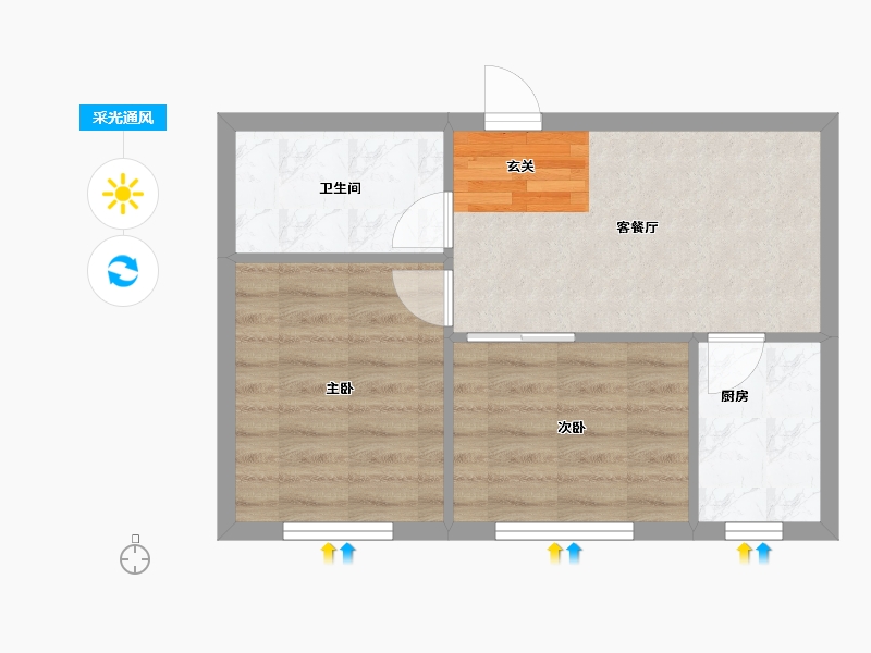 辽宁省-沈阳市-五彩阳光城西江北街（2，3，1）59m²-43.29-户型库-采光通风