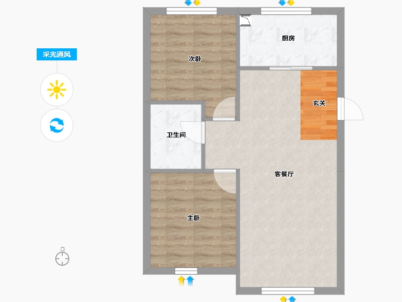 辽宁省-沈阳市-五彩阳光城西江北街（5，6）75m²-58.75-户型库-采光通风