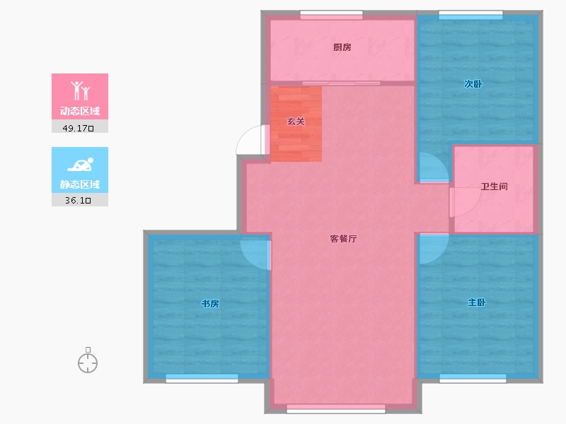 辽宁省-沈阳市-五彩阳光城西江北街（16，15，7，25，23，22，18）102m²-78.28-户型库-动静分区