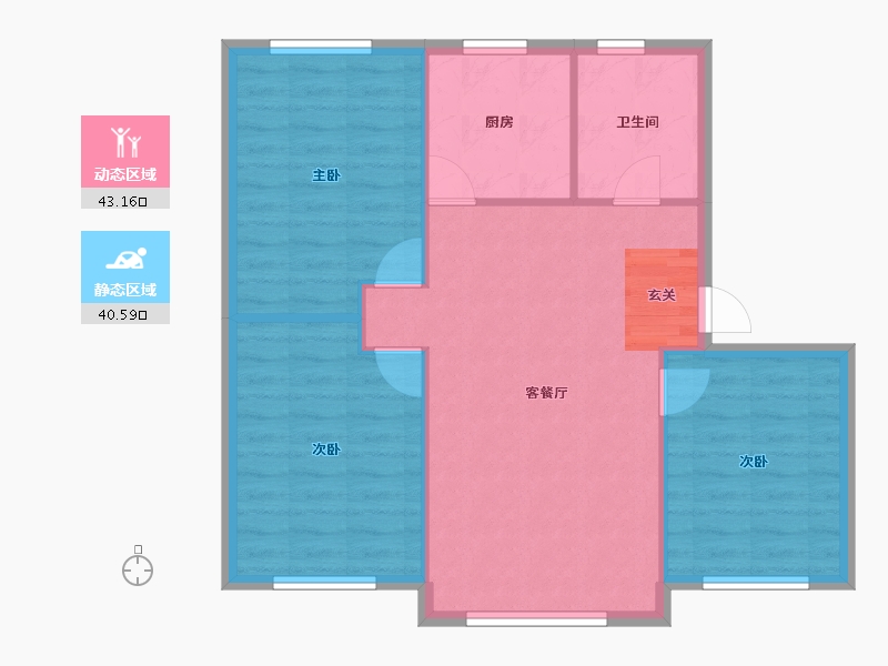 辽宁省-沈阳市-五彩阳光城西江北街（8，10，9，13）101m²-76.80-户型库-动静分区