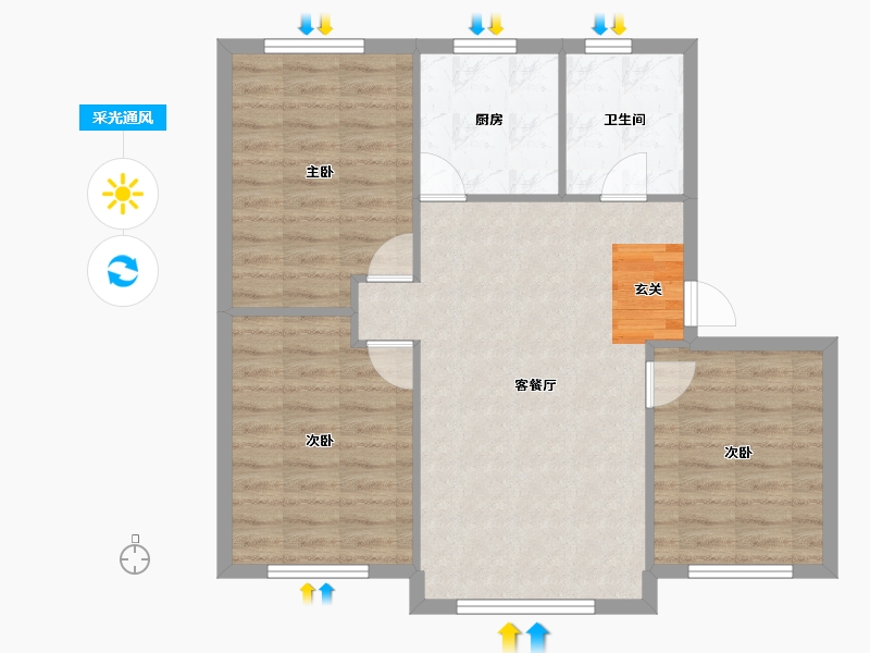 辽宁省-沈阳市-五彩阳光城西江北街（8，10，9，13）101m²-76.80-户型库-采光通风