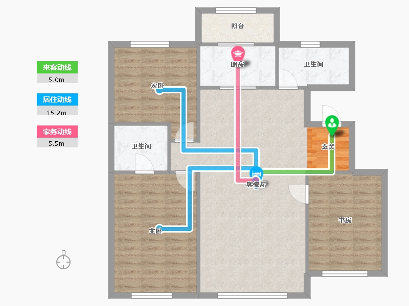 辽宁省-沈阳市-五彩阳光城西江北街（16，15，7，18，17）129m²-100.50-户型库-动静线