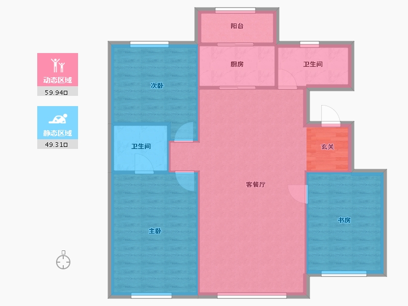 辽宁省-沈阳市-五彩阳光城西江北街（16，15，7，18，17）129m²-100.50-户型库-动静分区