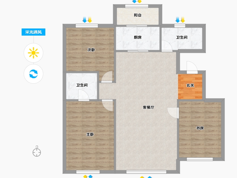 辽宁省-沈阳市-五彩阳光城西江北街（16，15，7，18，17）129m²-100.50-户型库-采光通风