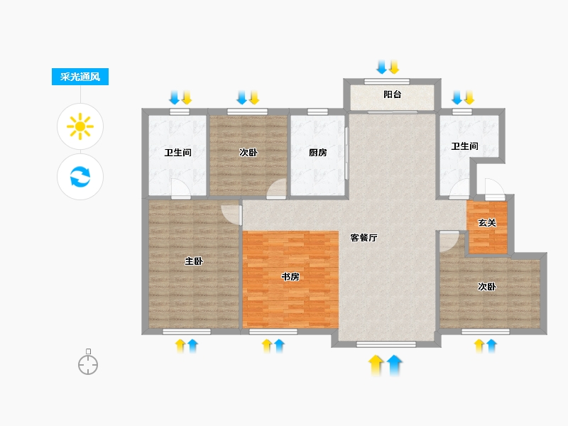 辽宁省-沈阳市-五彩阳光城西江北街（11，12）156m²-123.69-户型库-采光通风