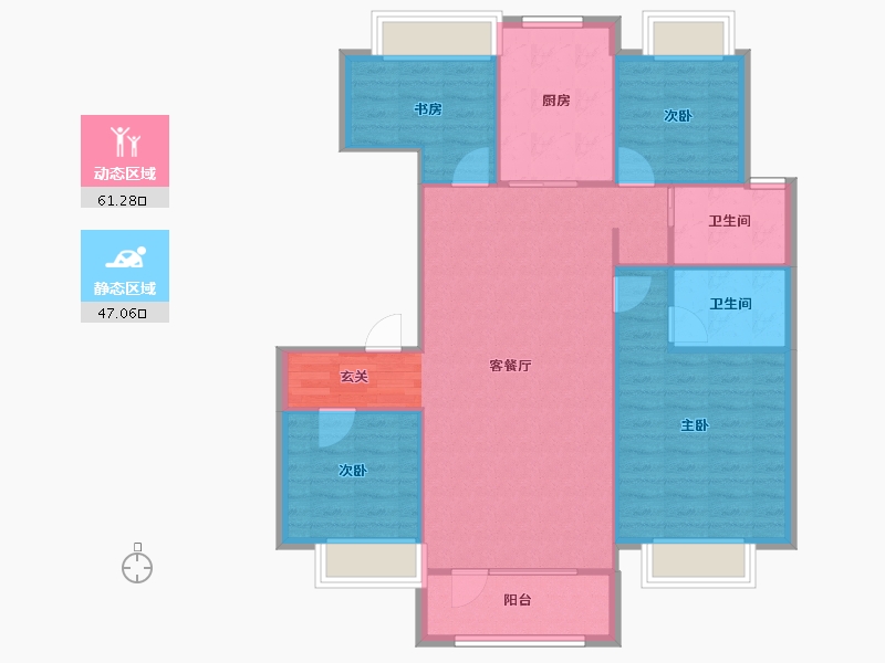 辽宁省-沈阳市-碧桂园银亿大城印象锦园（D2,D7,D8,D9,D4,D6,D23）124m²-99.19-户型库-动静分区