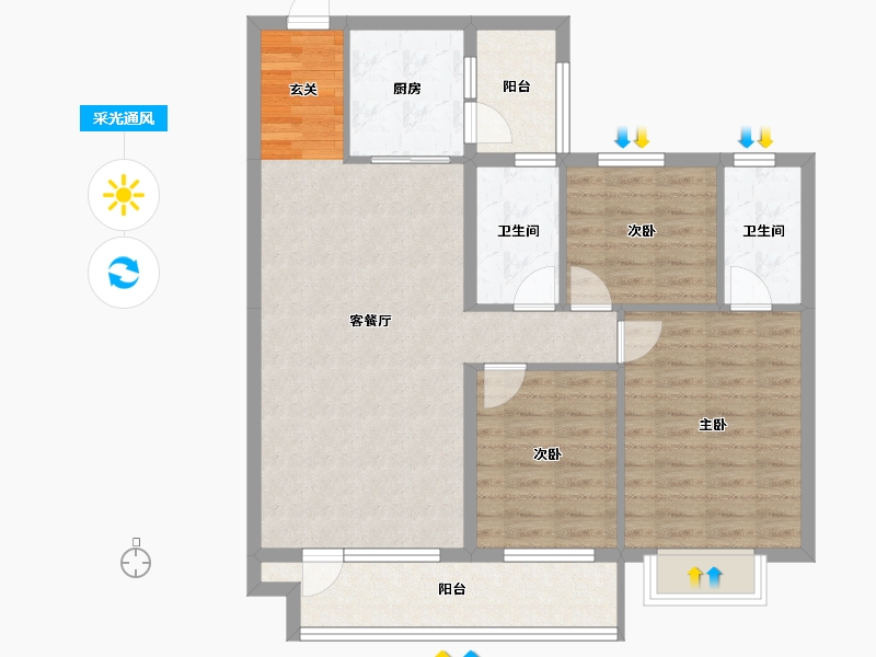 辽宁省-沈阳市-碧桂园银亿大城印象锦园(7-G6,7-G2栋)123m²-92.91-户型库-采光通风