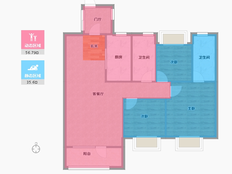 辽宁省-沈阳市-碧桂园银亿大城印象锦园辉山西路23-10号（G8号楼）123m²-84.11-户型库-动静分区