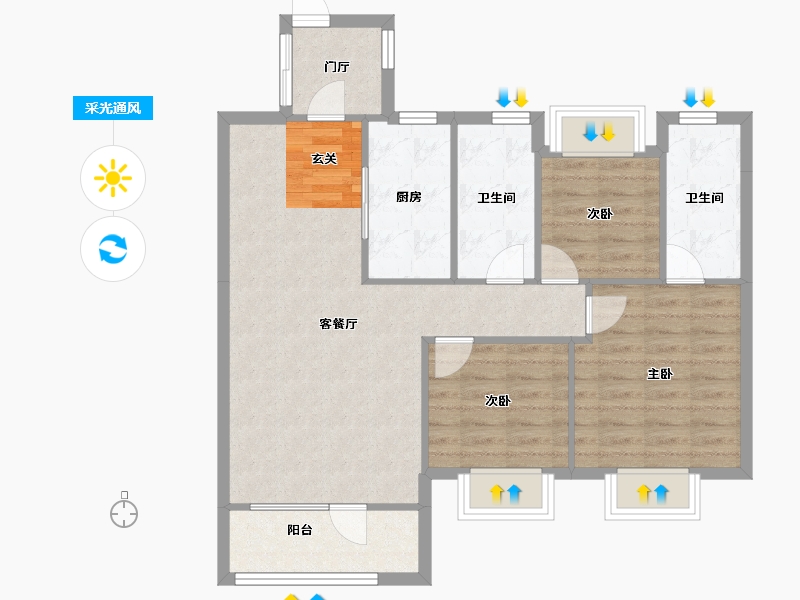 辽宁省-沈阳市-碧桂园银亿大城印象锦园辉山西路23-10号（G8号楼）123m²-84.11-户型库-采光通风