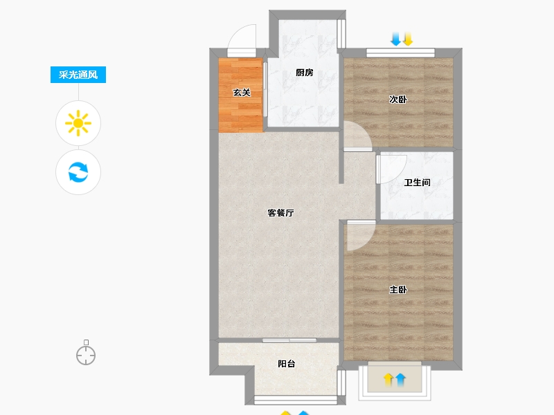 辽宁省-沈阳市-恒大绿洲汪河路（106，138，104号楼）77m²-56.12-户型库-采光通风