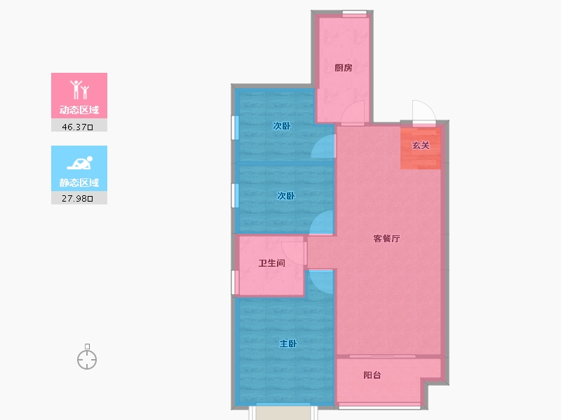 辽宁省-沈阳市-恒大绿洲汪河路（106,104号楼）93m²-67.76-户型库-动静分区