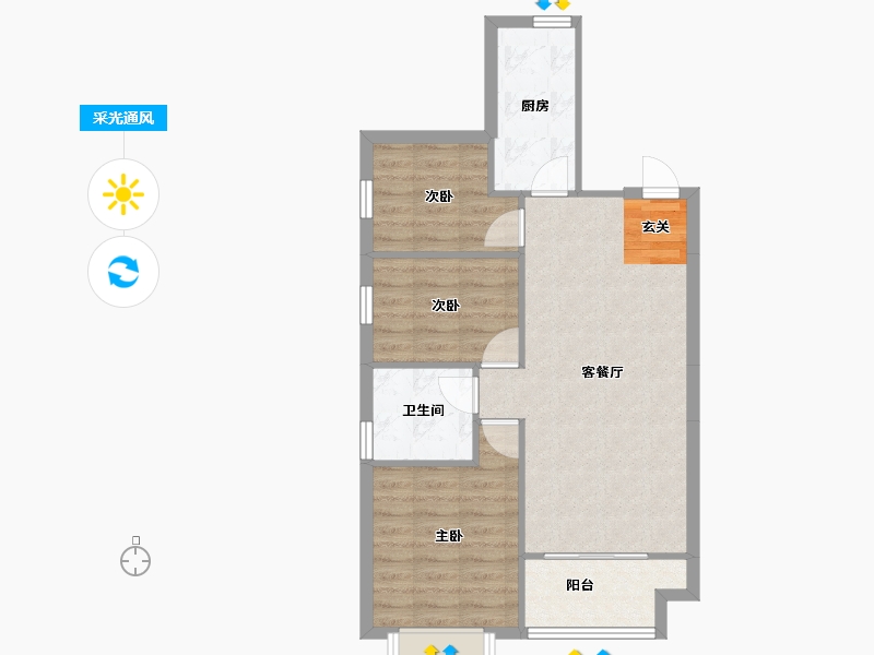 辽宁省-沈阳市-恒大绿洲汪河路（106,104号楼）93m²-67.76-户型库-采光通风