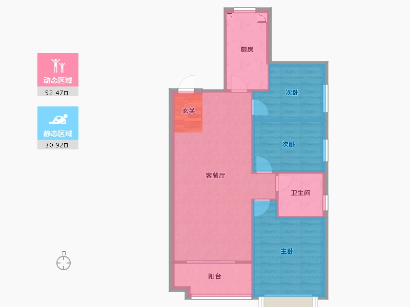 辽宁省-沈阳市-恒大绿洲汪河路147-9号（90号楼）96m²-76.07-户型库-动静分区